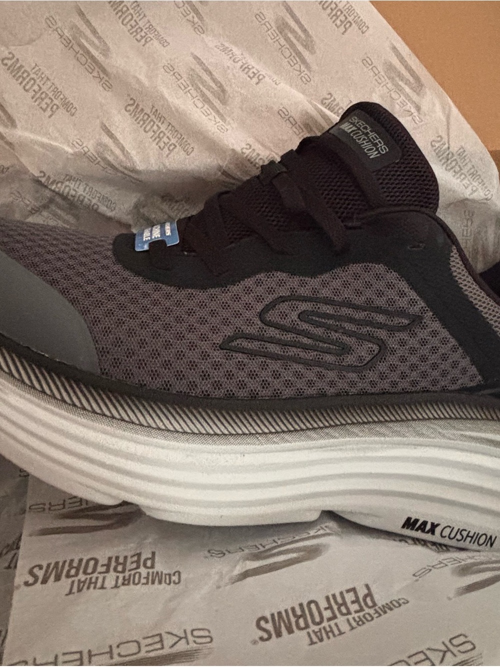 Skechers Max Cushion Athletic Sneaker in Gray and Black